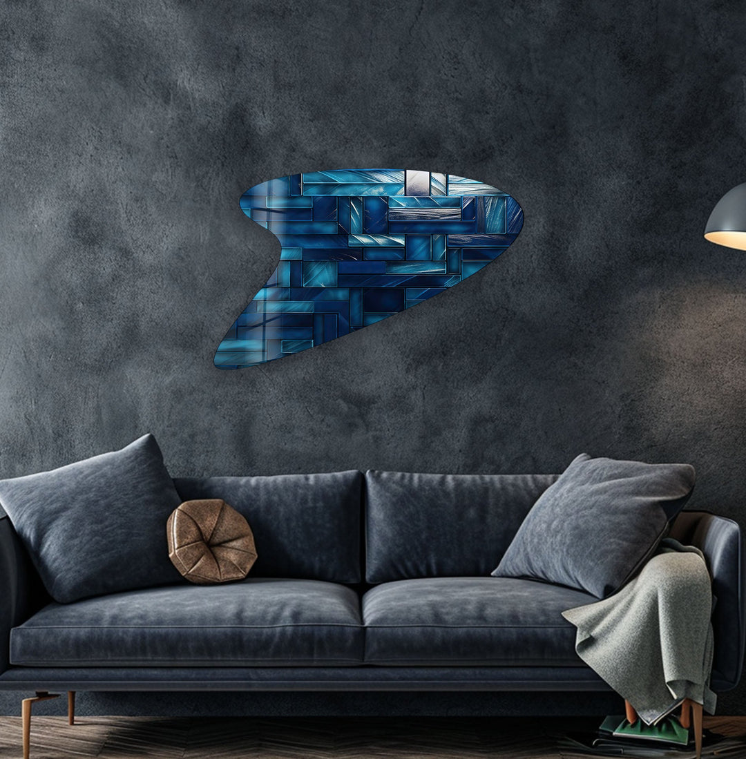 Blue Mosaic Tiles Glass Wall Art, large glass photo prints, glass wall photos
