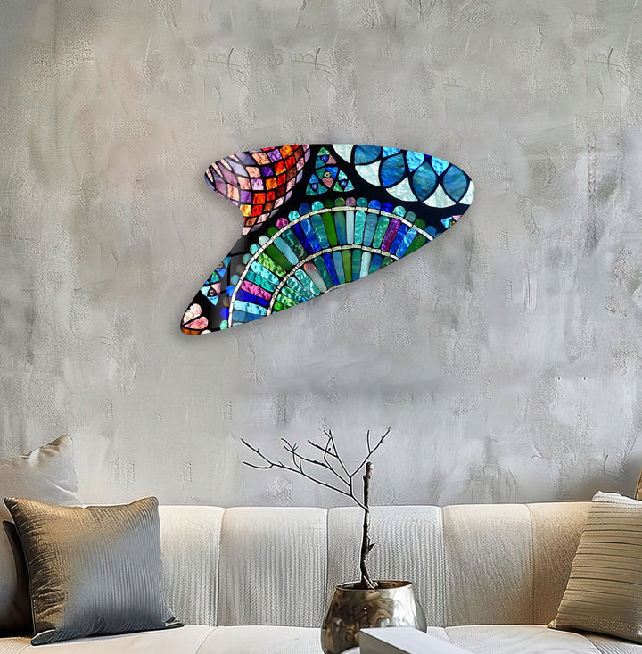 Blue Mosaic Modern Irregular Glass Wall Art, glass pictures for Wall, glass prints wall art
