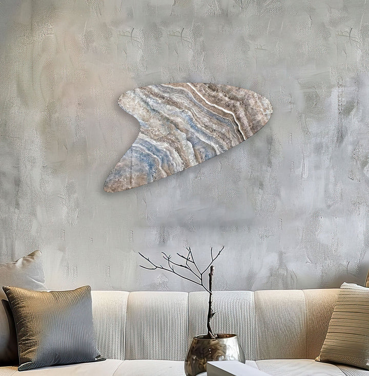 Blue & Beige Marble Irregular Glass Wall Art, glass pictures for Wall, glass prints wall art
