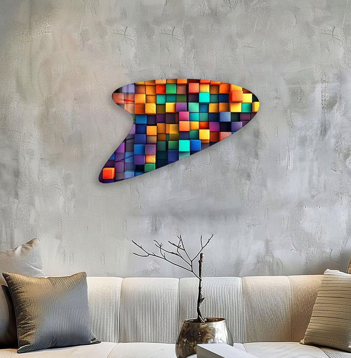 Colorful Cubes Irregular Glass Wall Art, glass image printing, glass prints from photos
