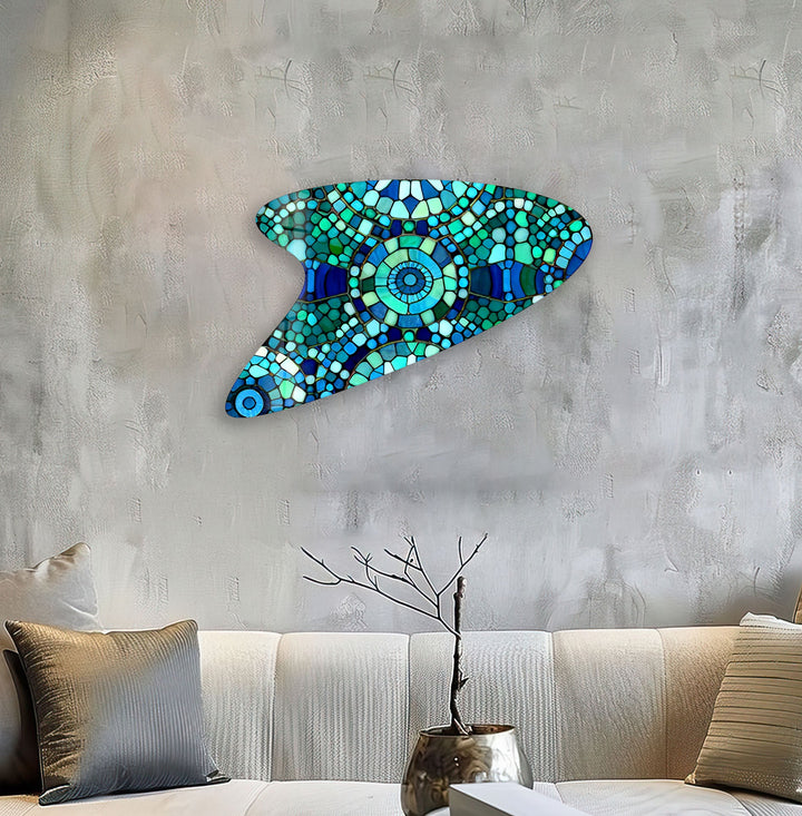 Blue Mosaic Modern Glass Wall Art, Glass Printing Wall Art, Print photos on glass
