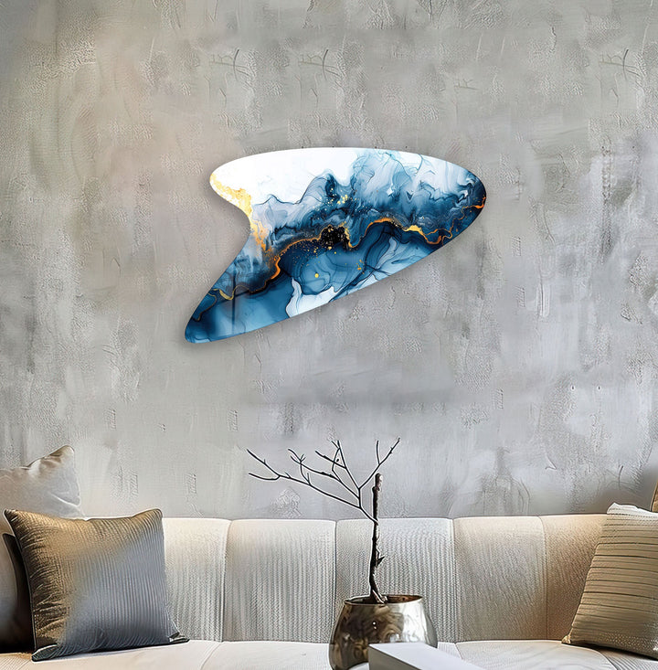 Modern Dark Blue Alcohol Ink Glass Wall Art, glass image printing, glass prints from photos
