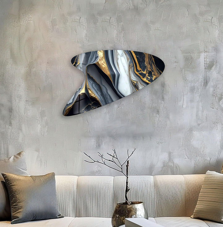 Gold Marble Modern Glass Wall Art, large glass photo prints, glass wall photos
