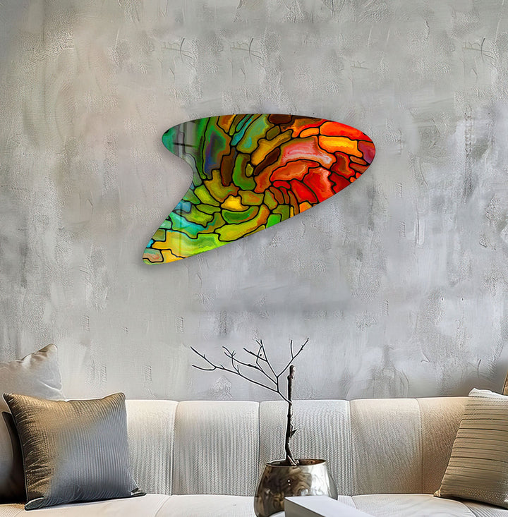 Green Stained Modern Irregular Glass Wall Art,  glass art painting, glass art for the Wall
