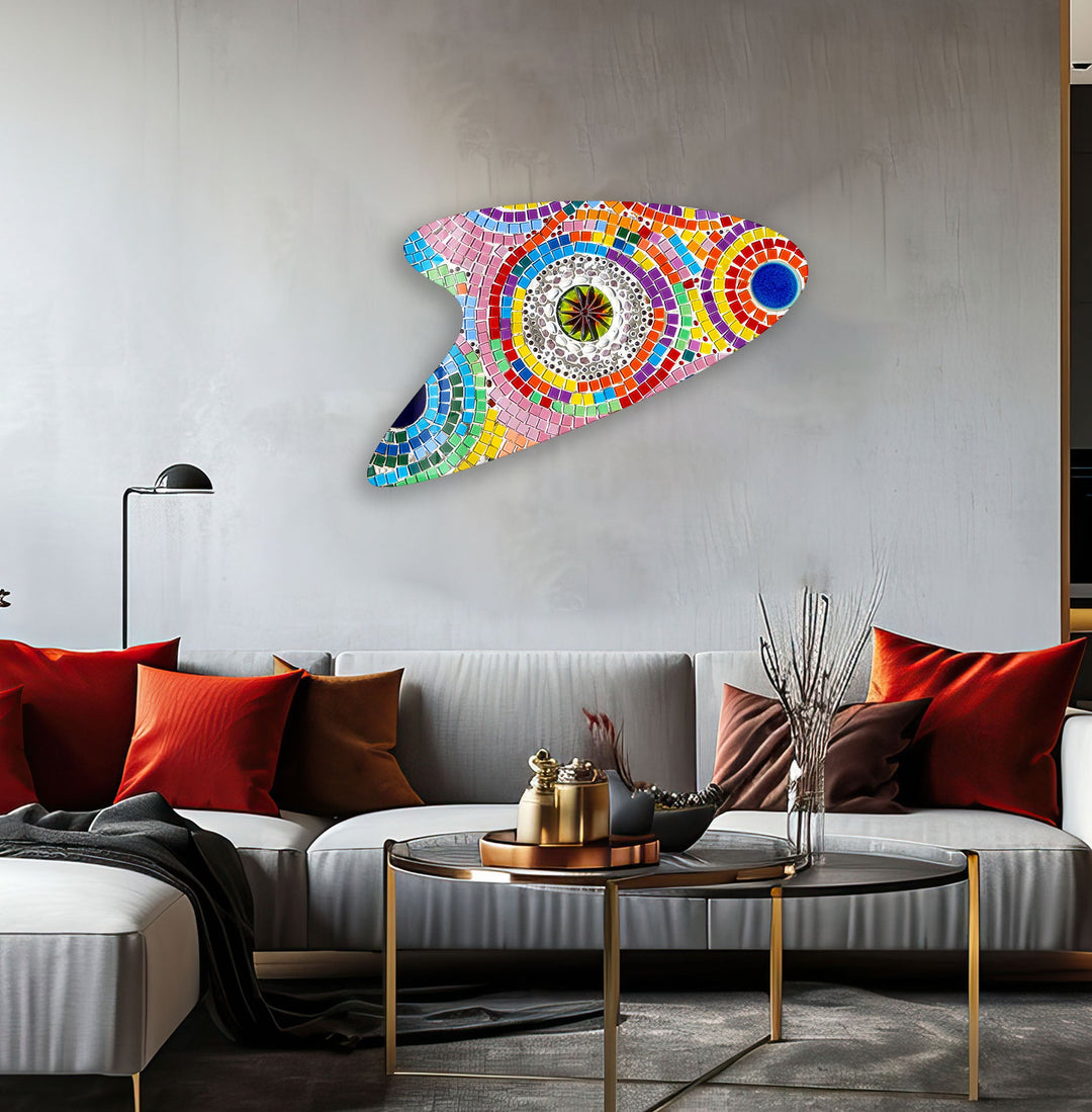 Pink Mosaic Irregular Glass Wall Art, glass art painting, glass art for the Wall
