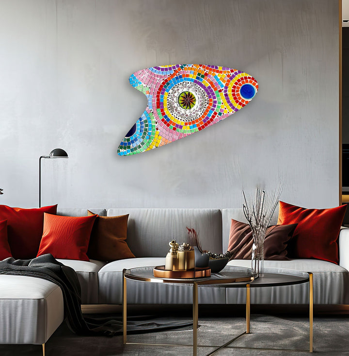Pink Mosaic Irregular Glass Wall Art, glass art painting, glass art for the Wall
