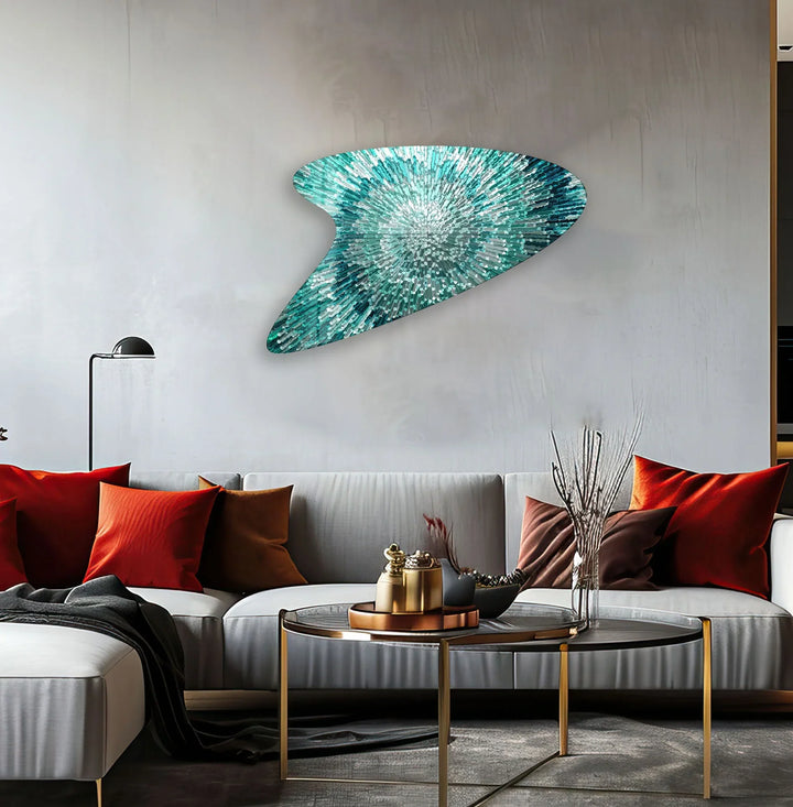 Turquoise Line Abstarct Glass Wall Art, glass pictures for Wall, glass prints wall art
