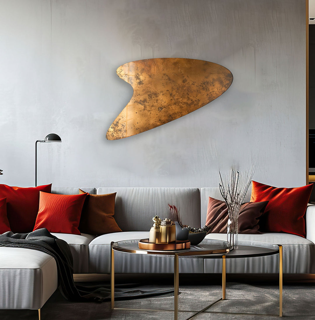 Copper Color Print Irregular Glass Wall Art, large glass photo prints, glass wall photos
