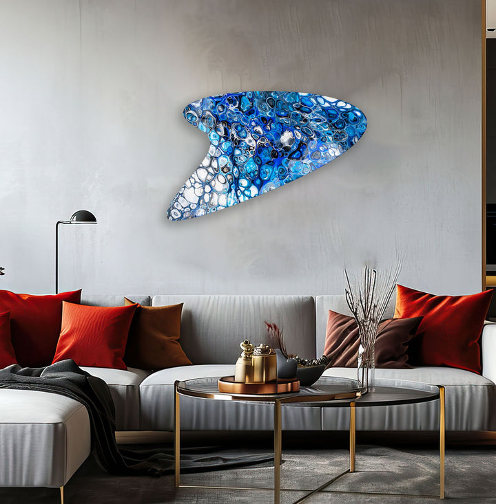 Modern Blue Marbled Glass Wall Art, Glass Printing Wall Art, Print photos on glass
