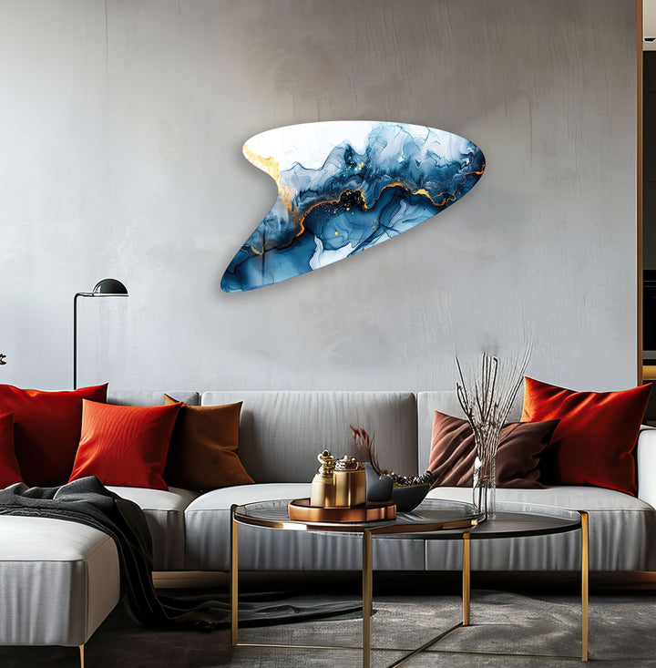 Modern Dark Blue Alcohol Ink Glass Wall Art, glass pictures for Wall, glass prints wall art
