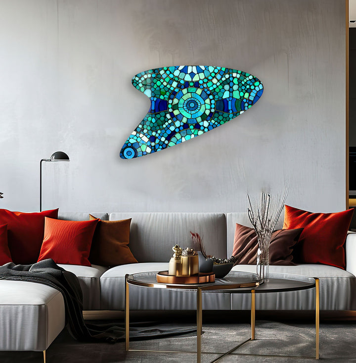 Blue Mosaic Modern Glass Wall Art, art glass wall art, glass wall art pictures
