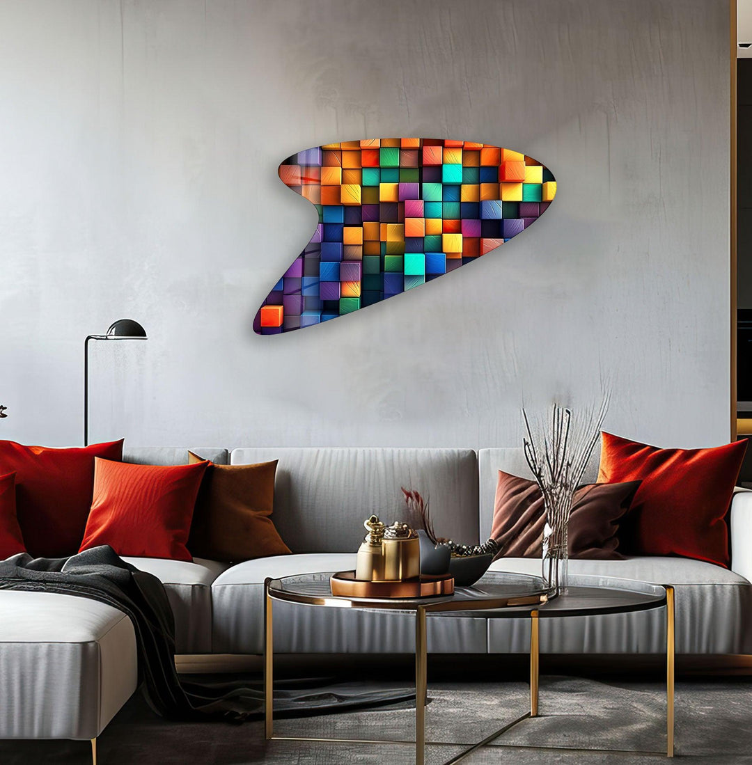 Colorful Cubes Irregular Glass Wall Art, glass photo prints, glass picture prints
