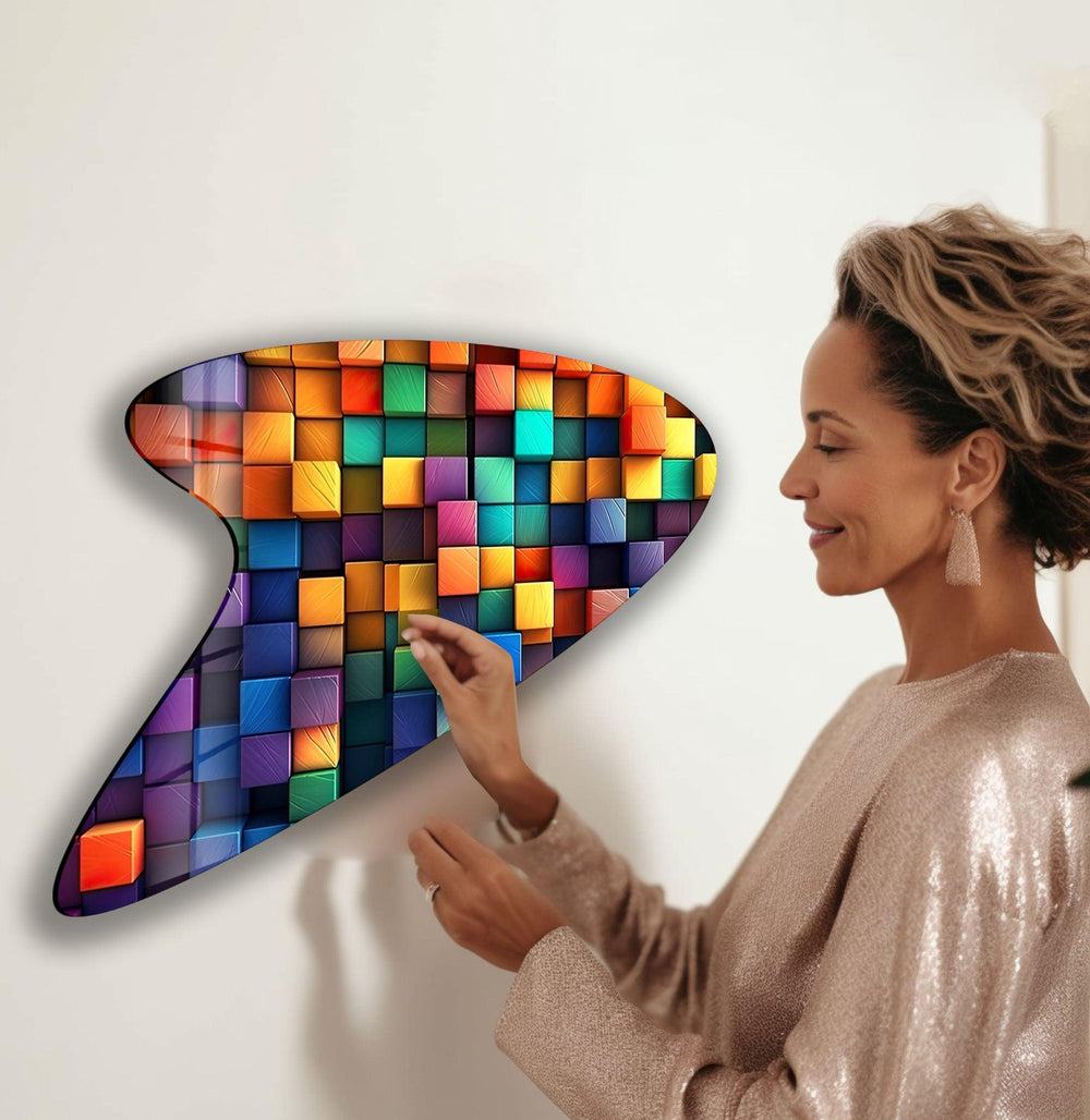 Colorful Cubes Irregular Glass Wall Art, glass wall decor, glass wall art decor
