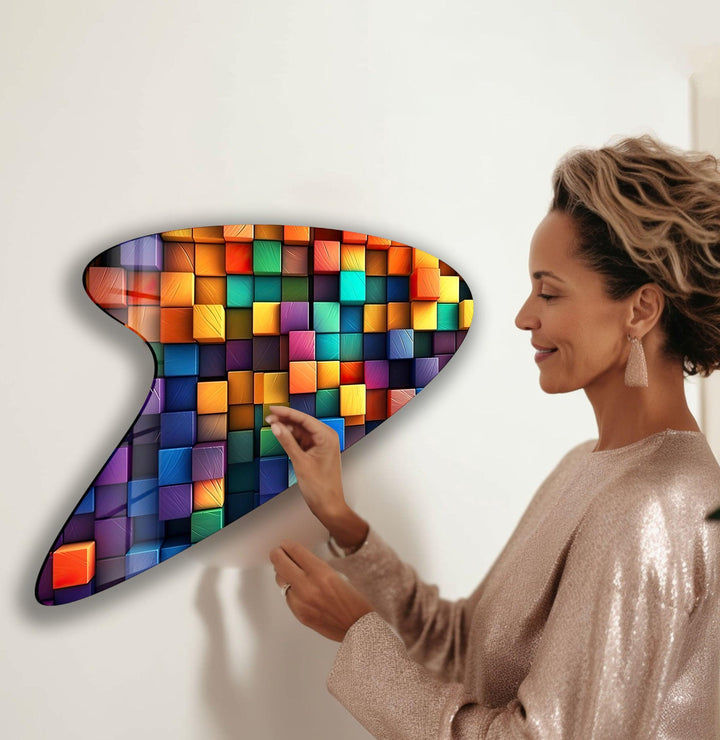 Colorful Cubes Irregular Glass Wall Art, glass wall decor, glass wall art decor
