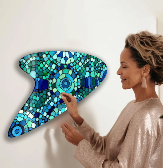 Blue Mosaic Modern Glass Wall Art, glass wall decor, glass wall art decor
