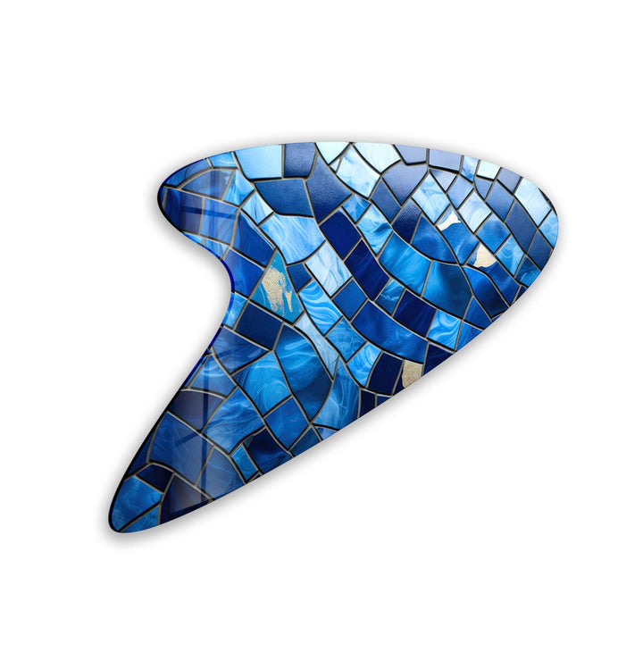Blue Mosaic Tiles Irregular Glass Wall Art, art glass wall art, glass wall art pictures
