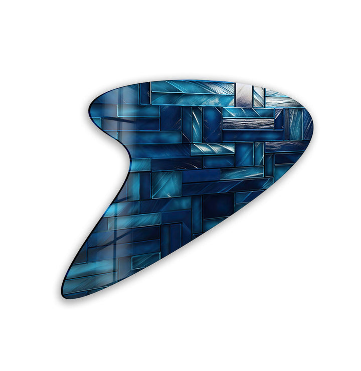 Blue Mosaic Tiles Glass Wall Art, photo print on glass, prints on glass wall art
