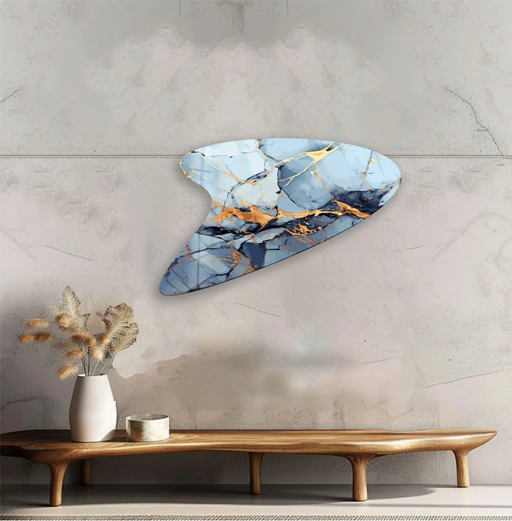 Blue & Gold Marble Modern Glass Wall Art, print picture on glass, Tempered Glass Wall Art
