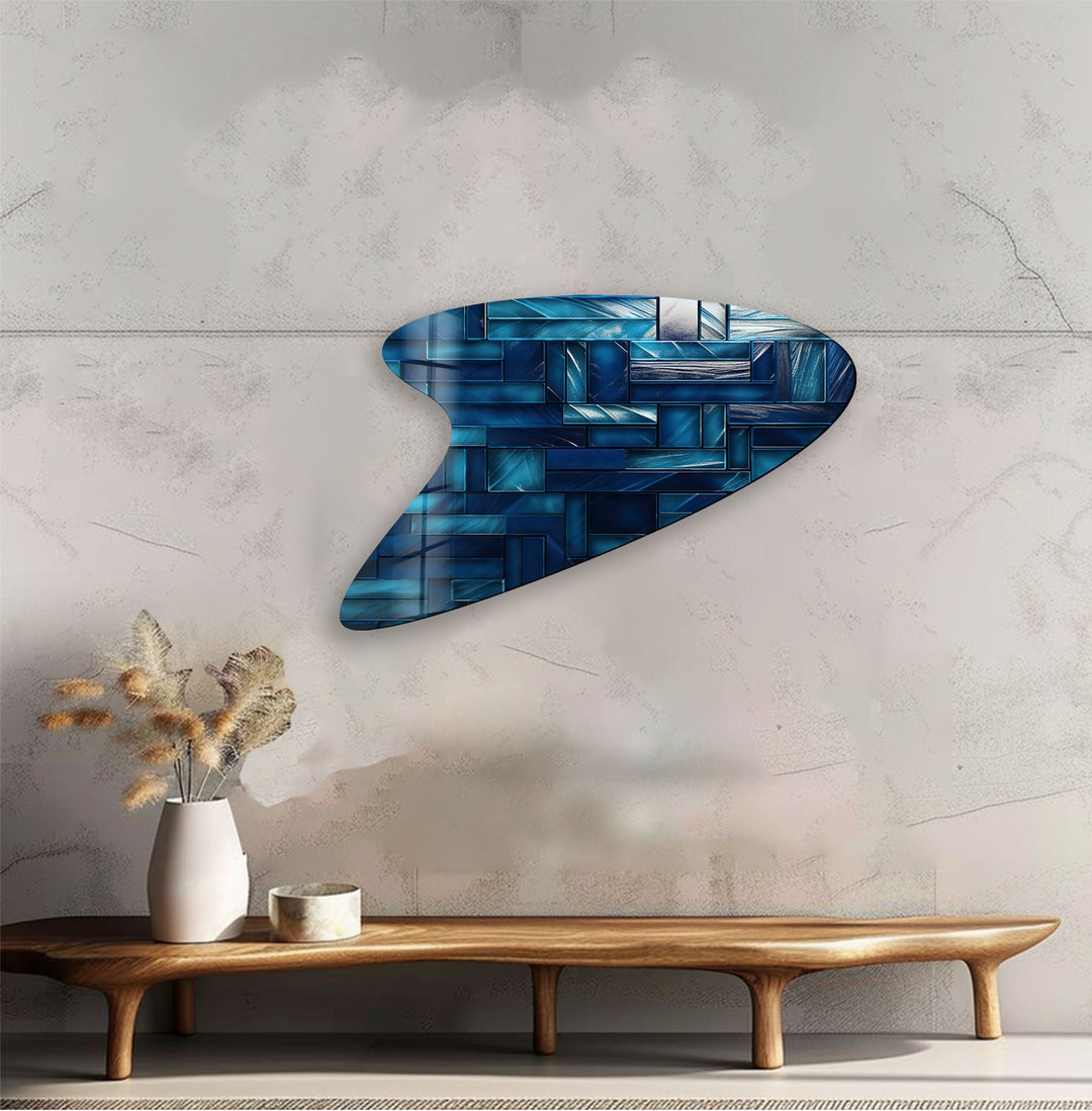 Blue Mosaic Tiles Glass Wall Art, glass image printing, glass prints from photos
