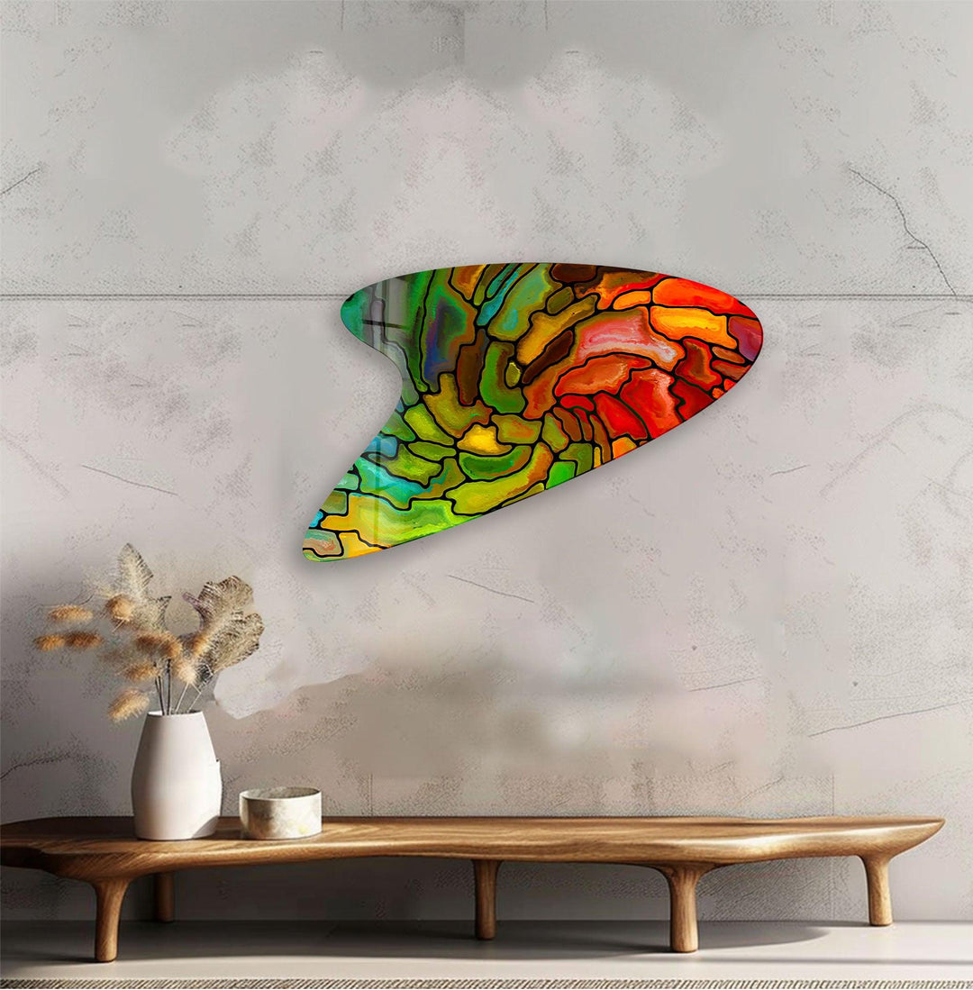 Green Stained Modern Irregular Glass Wall Art, print picture on glass, Tempered Glass Wall Art
