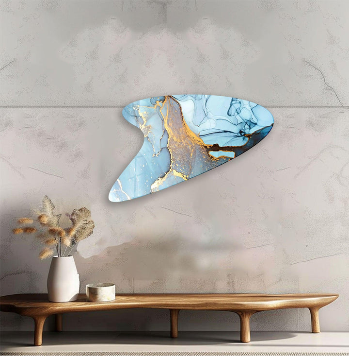 Blue Alcohol Ink Irregular Glass Wall Art, large glass photo prints, glass wall photos
