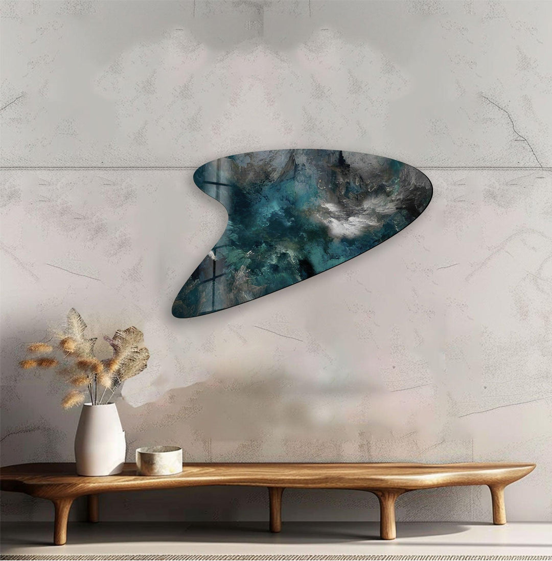 Green Abstarct Irregular Glass Wall Art, large glass photo prints, glass wall photos
