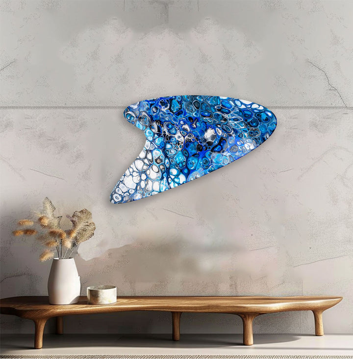Modern Blue Marbled Glass Wall Art, glass photo prints, glass picture prints
