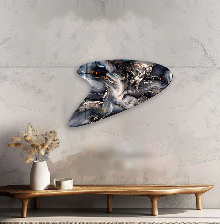 Black Abstract Irregular Glass Wall Art, glass photo prints, glass picture prints
