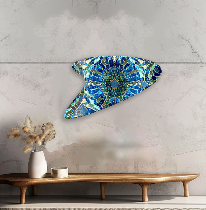 Modern Blue Mosaic Glass Wall Art, glass photo prints, glass picture prints
