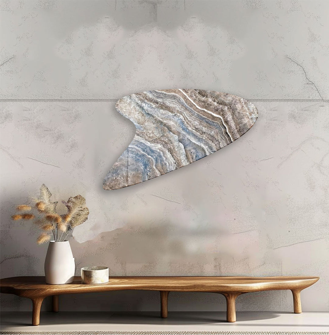 Blue & Beige Marble Irregular Glass Wall Art, large glass photo prints, glass wall photos
