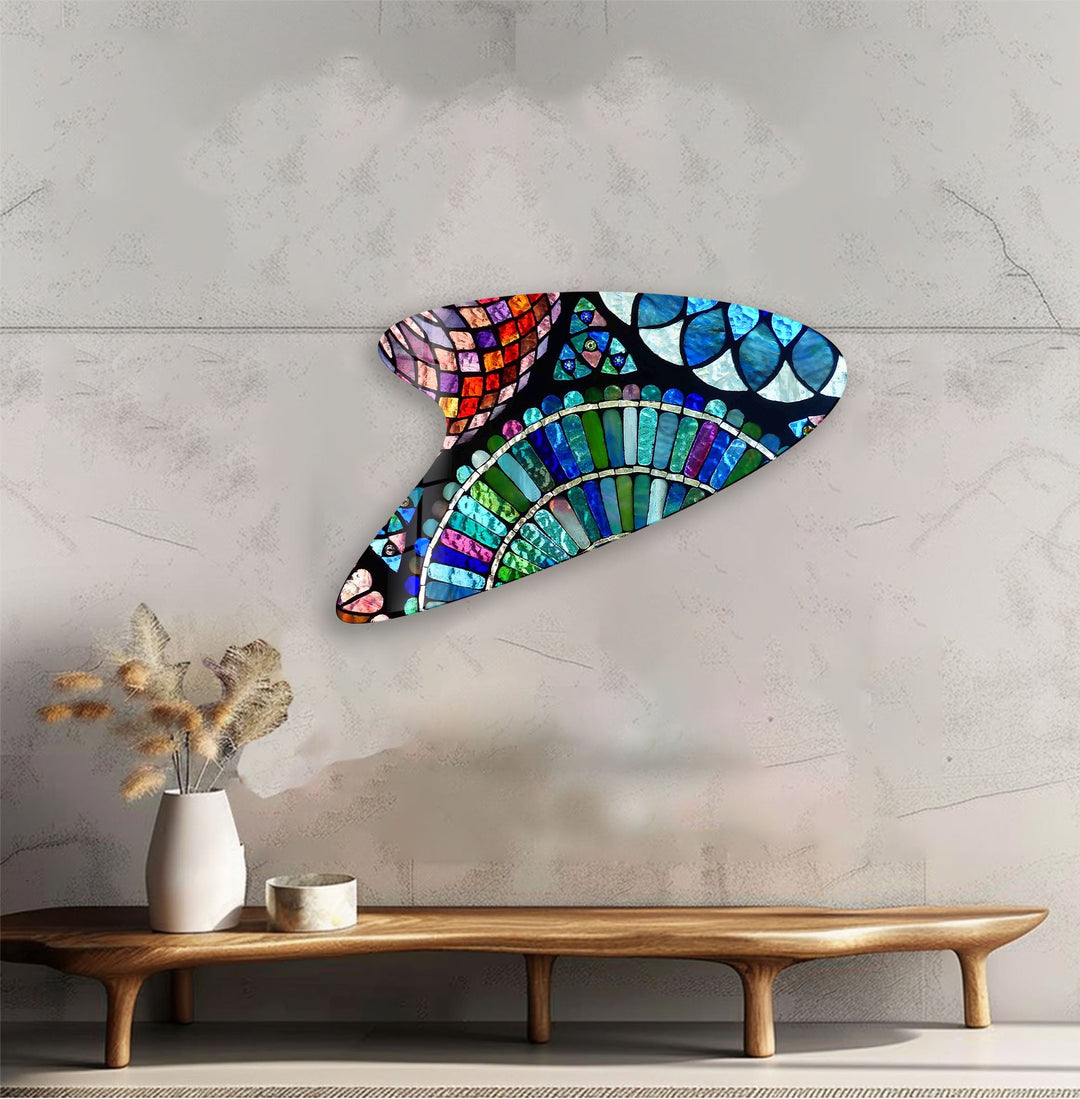 Blue Mosaic Modern Irregular Glass Wall Art, photo print on glass, prints on glass wall art
