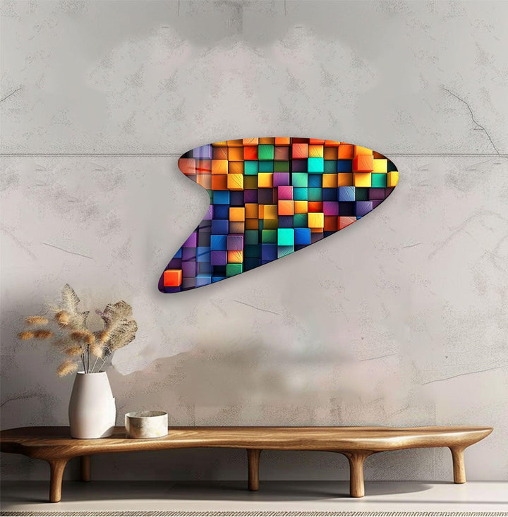 Colorful Cubes Irregular Glass Wall Art, Glass Printing Wall Art, Print photos on glass

