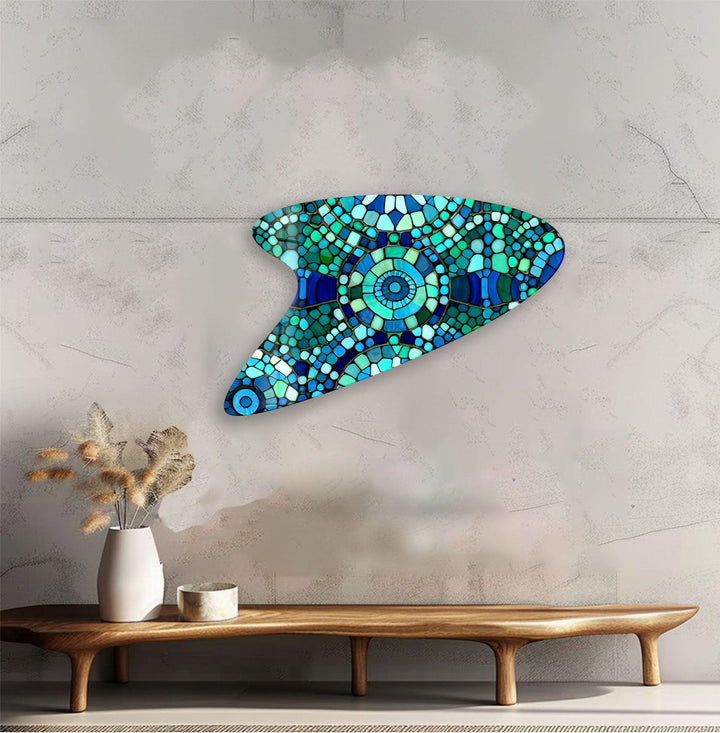 Blue Mosaic Modern Glass Wall Art, glass art painting, glass art for the Wall
