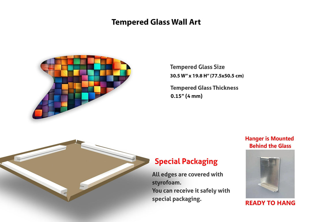 Colorful Cubes Irregular Glass Wall Art, custom glass pictures, glass art prints