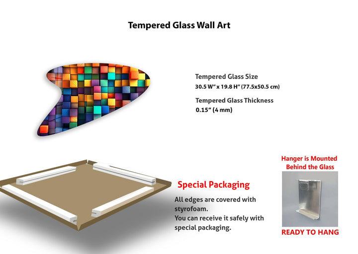 Colorful Cubes Irregular Glass Wall Art, custom glass pictures, glass art prints
