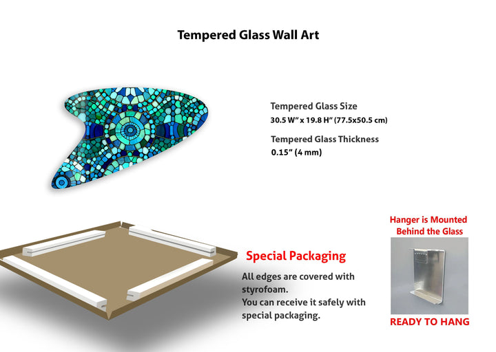 Blue Mosaic Modern Glass Wall Art, custom glass pictures, glass art prints
