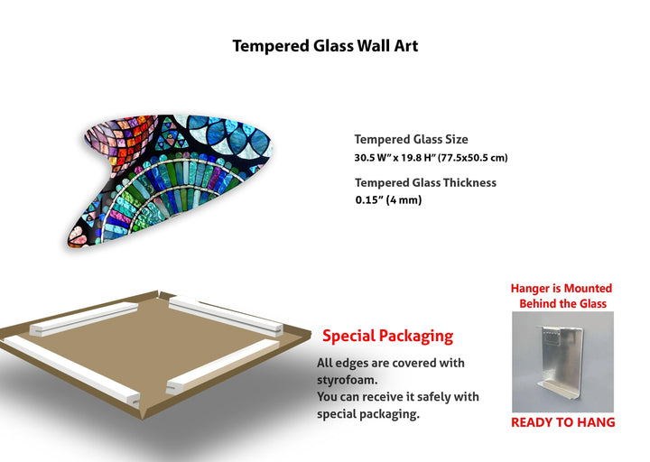 Blue Mosaic Modern Irregular Glass Wall Art, Glass Printing Wall Art, Print photos on glass
