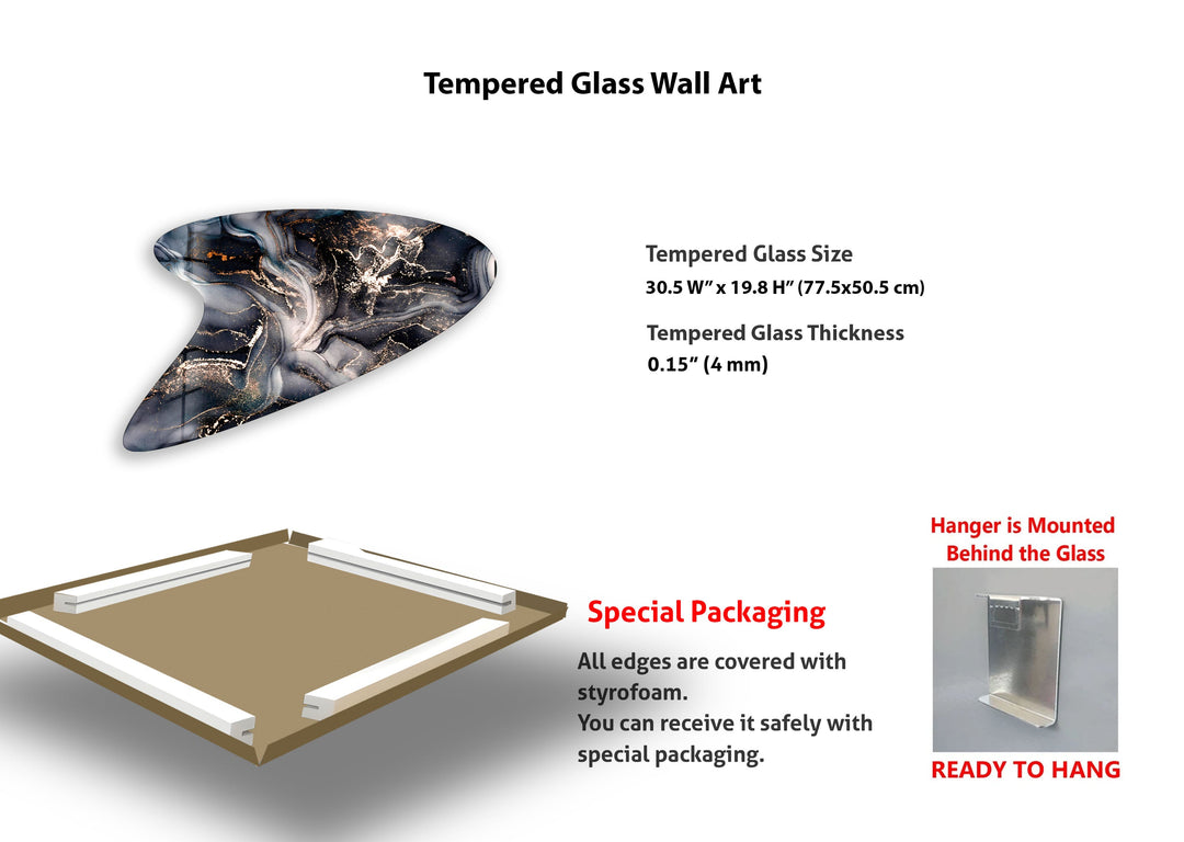 Black Abstract Irregular Glass Wall Art, custom glass pictures, glass art prints
