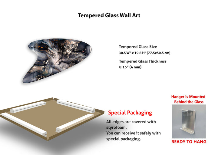 Black Abstract Irregular Glass Wall Art, custom glass pictures, glass art prints

