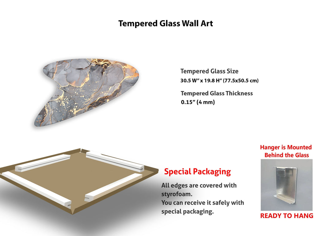 Gray Alcohol Ink Irregular Glass Wall Art, photo print on glass, prints on glass wall art
