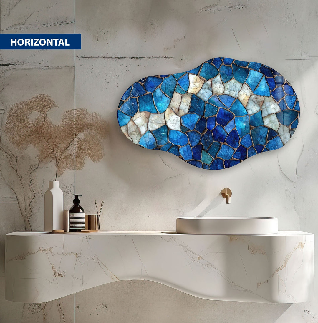 Irregular Oval Blue Stained Glass Wall Art glass image printing, glass prints from photos