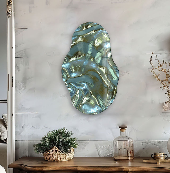 Modern Metalic Green Glass Wall Art custom glass pictures, glass art prints
