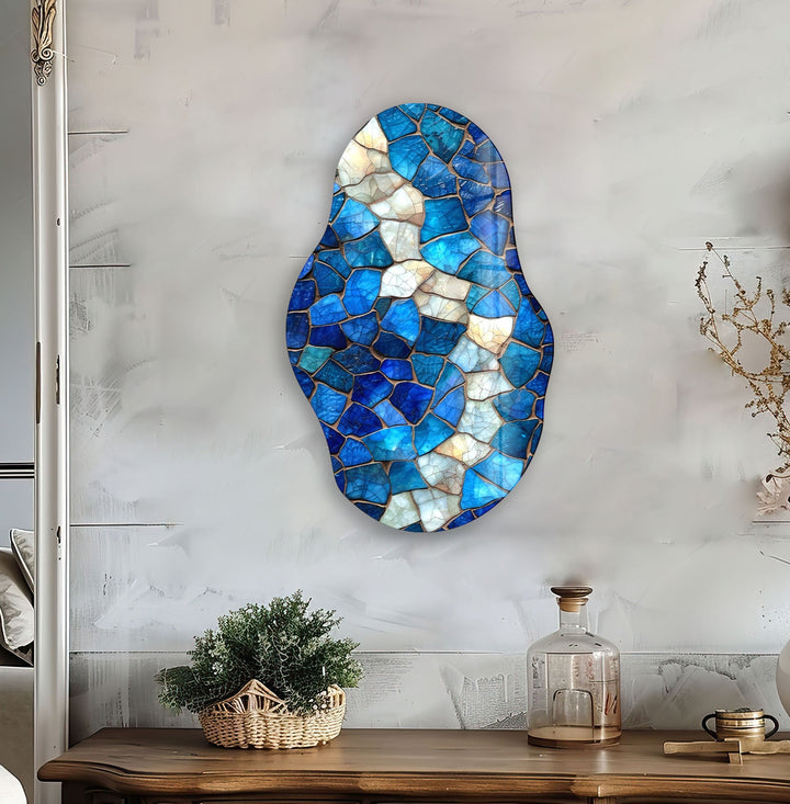 Irregular Oval Blue Stained Glass Wall Art  glass photo prints, glass picture prints