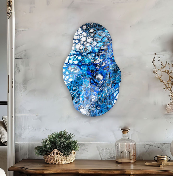 Blue Absracts Glass Wall Art picture on glass wall art, photos printed on glass
