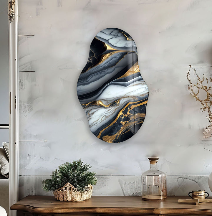 Gold Details Black Glass Wall Art stained glass wall art, stained glass wall decor
