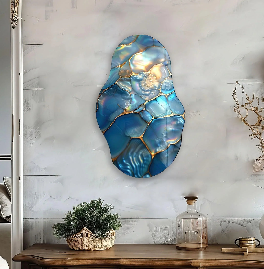Irregular Abstract Turquoise Glass Wall Art glass art painting, glass art for the Wall
