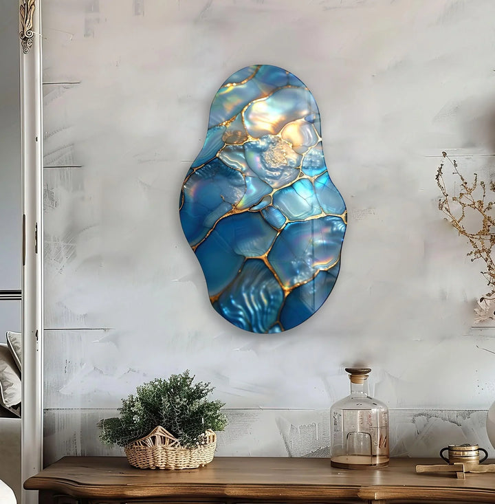 Irregular Abstract Turquoise Glass Wall Art glass art painting, glass art for the Wall