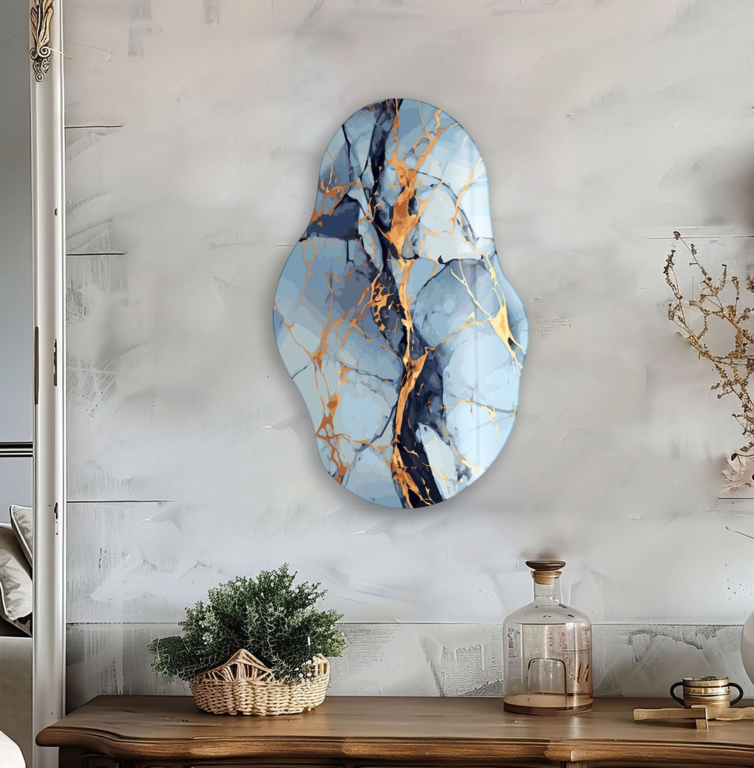 Gold Details Blue Glass Wall Art custom glass pictures, glass art prints
 