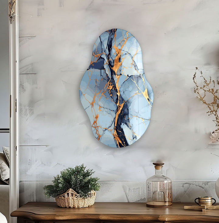 Gold Details Blue Glass Wall Art custom glass pictures, glass art prints
 