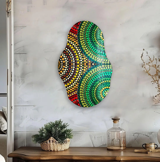 Revealing realistic detail, this mosaic green color print showcases stunning glass wall art decor, offering an artistic and asymmetric wall accent on glass.